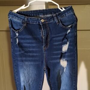 SHEIN Blue Skinny Jeans with Distressed Details